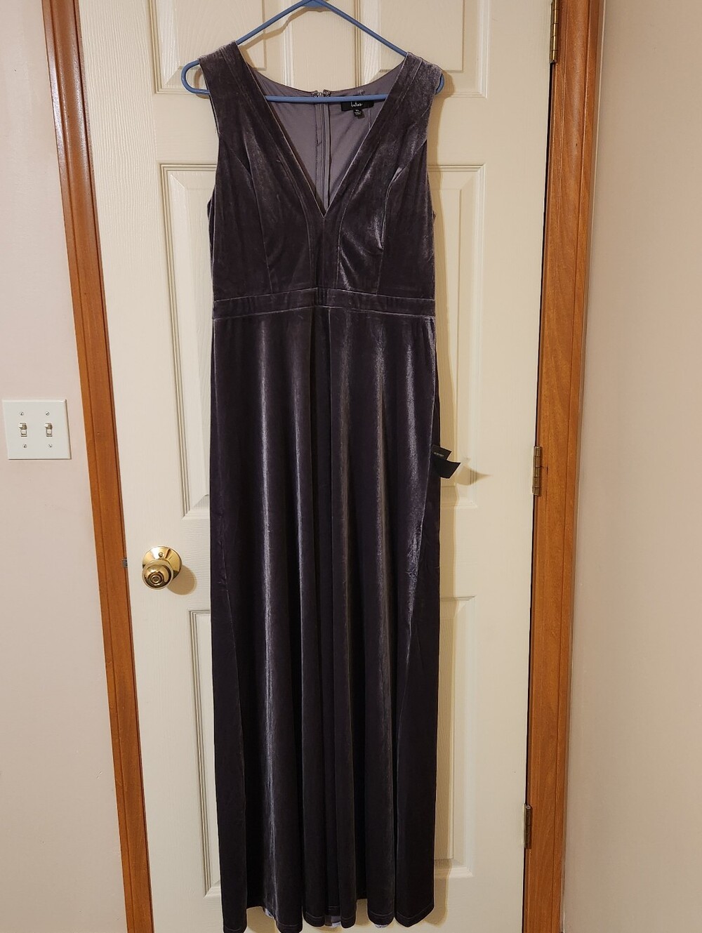 Lulus Purple Gray Velvet Maxi Dress XL VNeck Sleeveless Lined Zip Back Event NWT